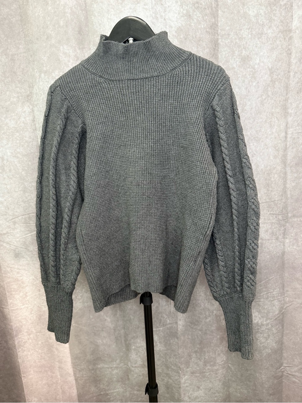 Love Token Women’s Cable Bell Sleeve Mock Neck Sweater - Gray